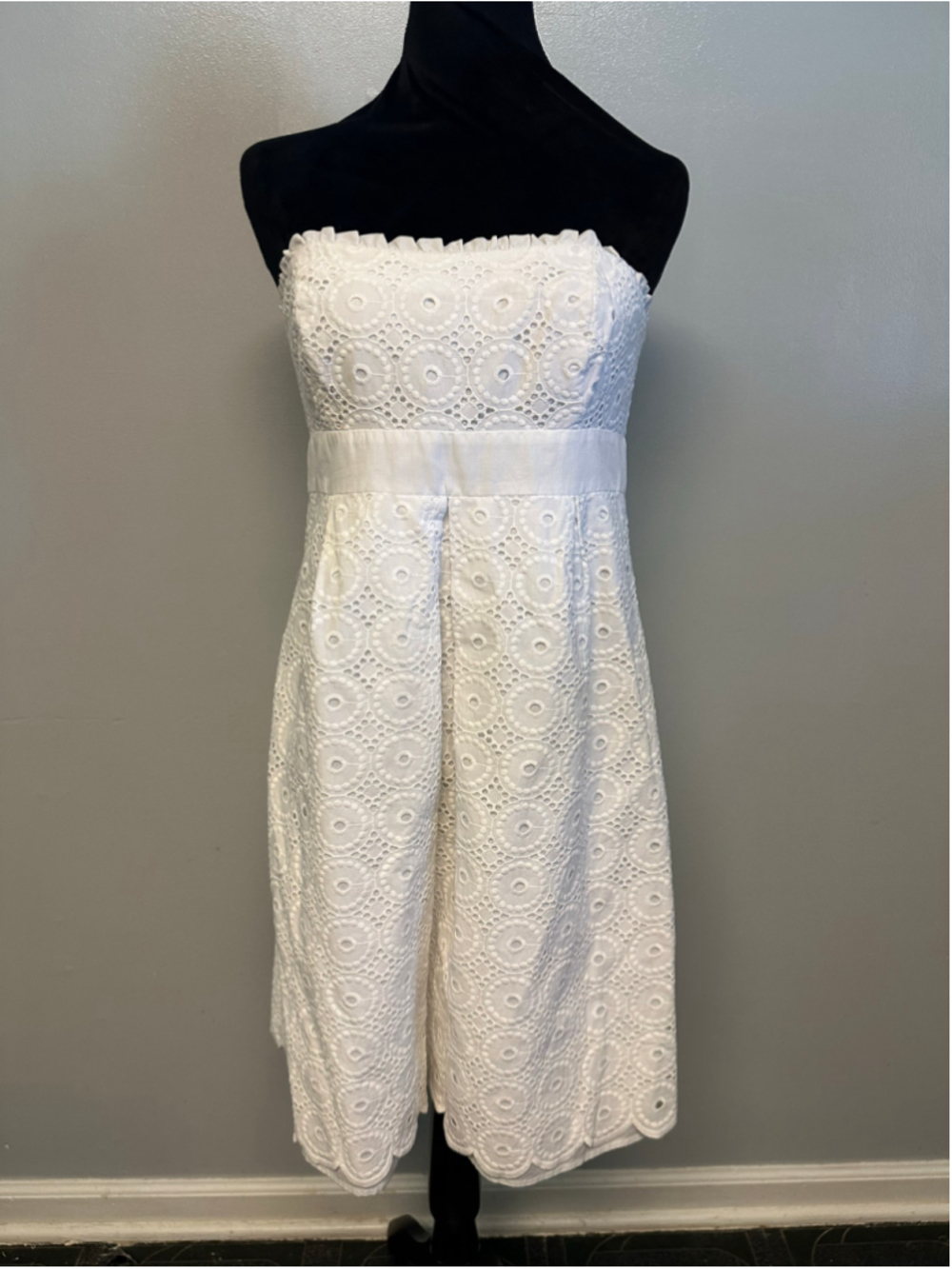 Lilly Pulitzer Strapless Eyelet Lace Mini Dress White Size 8 Callioped Hem